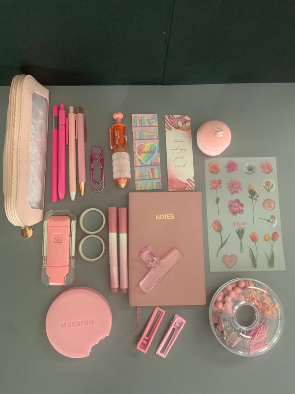 Pink Champagne Macaron Stationery Bundle / Desk Essentials Bundle Set